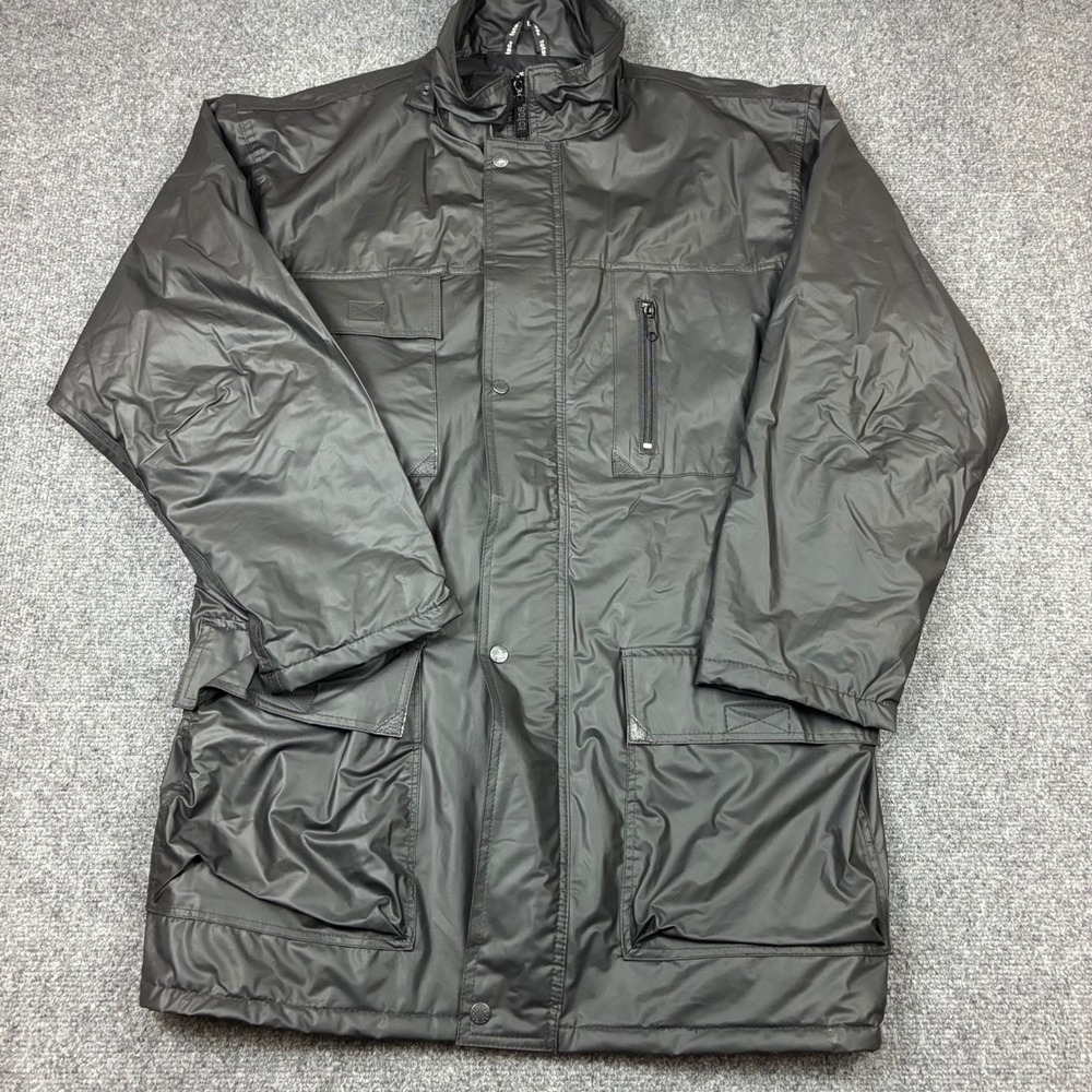 Totes Mens Size Large Black Rain Jacket Full Zip Packable Hood Utility Pockets